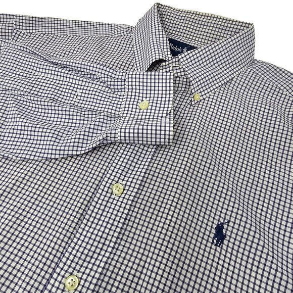 Ralph Lauren Button Down Dress Shirt Size 16-34/35 Men's White Blue Check‎ - Picture 1 of 5